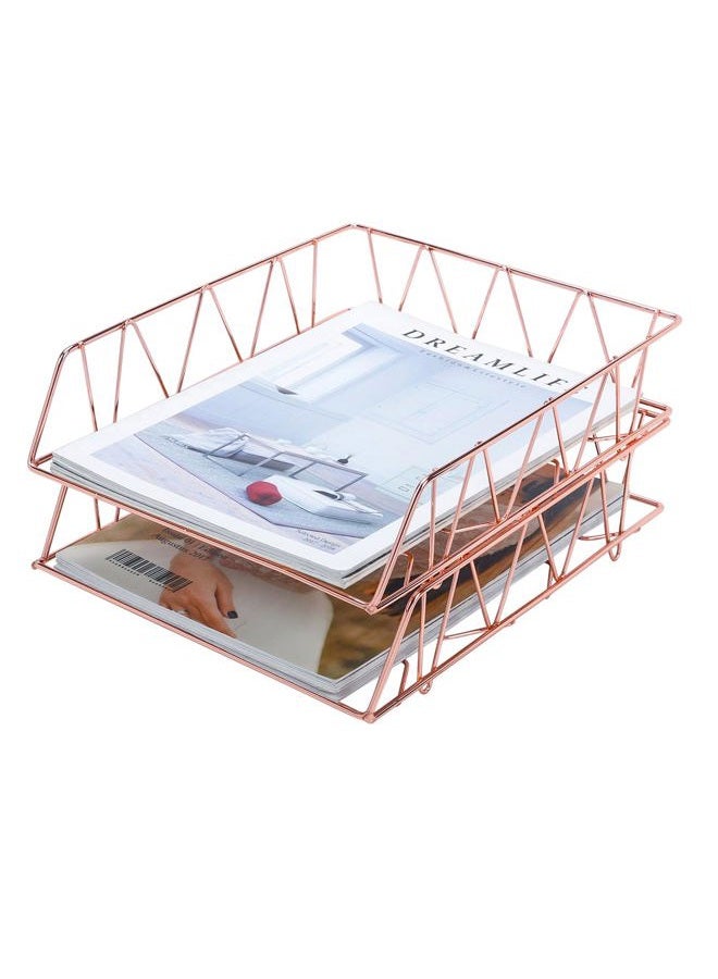 PAG Set of 2 Office Supplies Metal Stackable File Document Letter Tray Organizer for Desk - Image 1